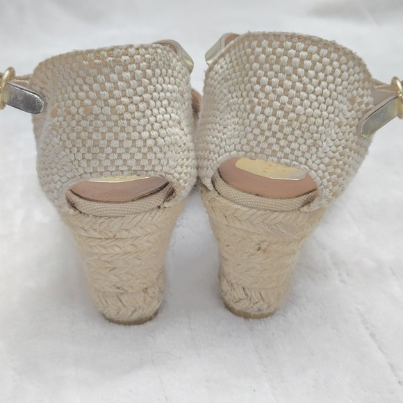 Kanna‎ Espadrille Wedge Sandals Peep Toe Ankle Strap Gold Size 38 - Picture 6 of 10